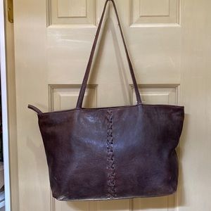 Distress brown leather tote bag